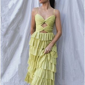 COPY - Gianni Bini Grace Metallic Plisse Sweetheart Neck Cut-Out Tiered Dress -…